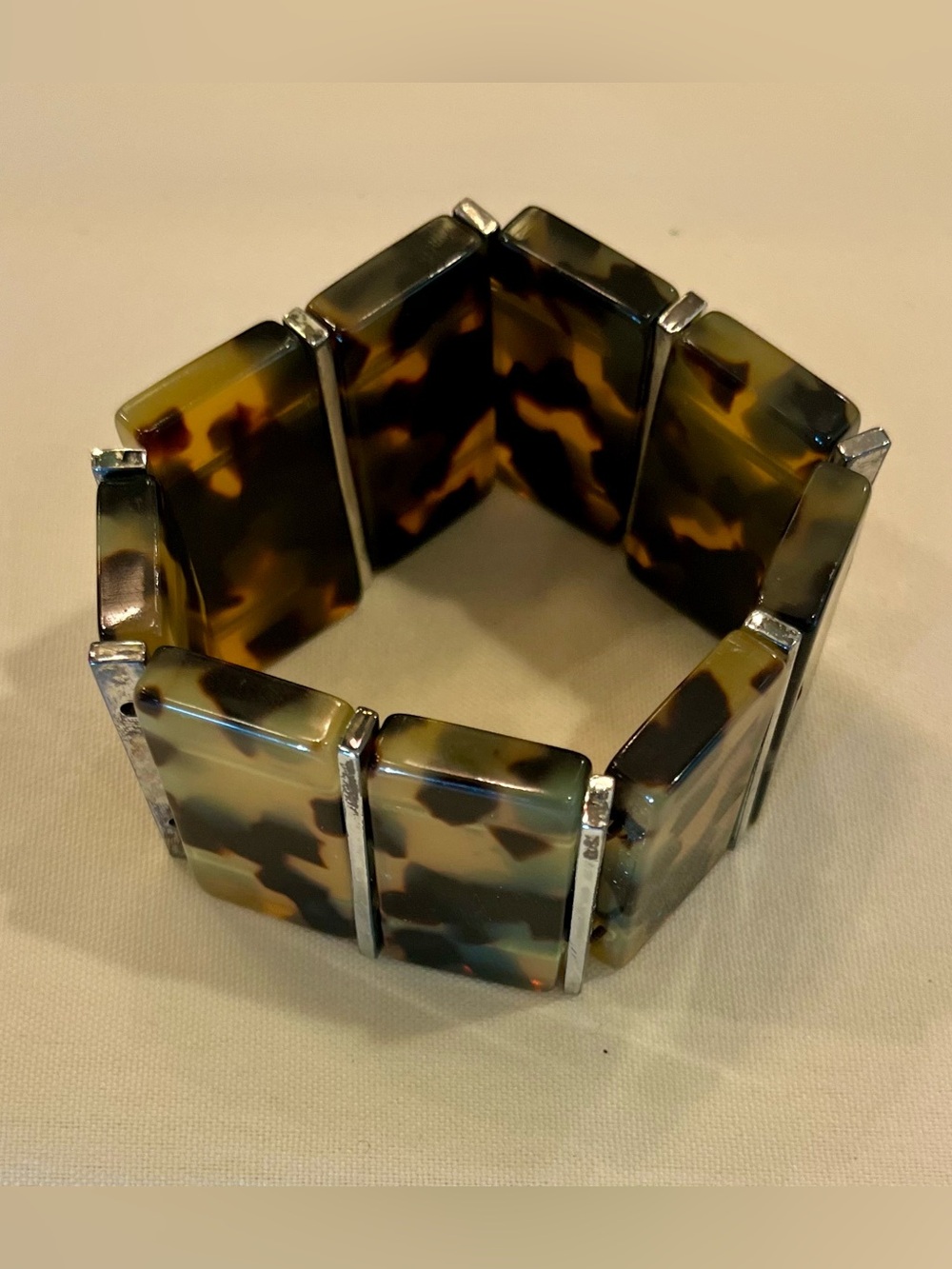 Tortoiseshell Stretch Tile Bracelet - Caramel and Brown